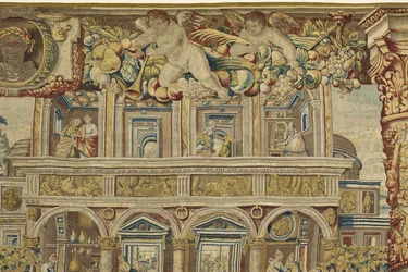 Detalhe do palácio e anjo músico de Vertumnus e Pomona, c.1630
