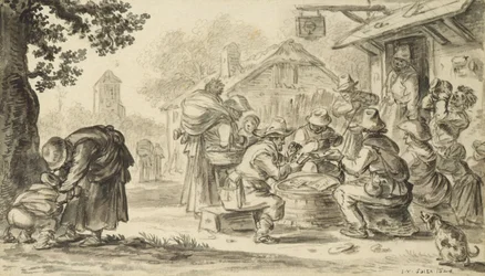 Um Farmers Card Game em frente ao Inn, 1624 (lápis, caneta e tinta e pincel sobre papel)