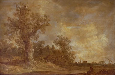 Paisagem arborizada com figuras e carvalhos