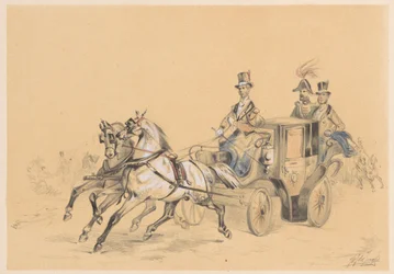 Vigilante com dois cavalos arneses