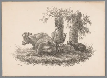 Uma vaca e três ovelhas Beesten Studien por J. Kobell após Paul Potter Nr. 1 (título da série)