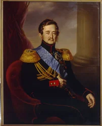Retrato de Ivan Fyodorovich Paskevich, Conde de Erivan, Vice-Rei do Reino da Polónia. Pintura por Jan Ksawery Kaniewski (1805-1867), óleo sobre tela