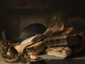 Ainda vida com livros. Por volta de 1627-28