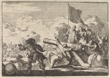 Cerco de Groningen durante o qual um canhão é abençoado por seis monges, 1672