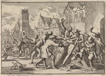 Motim em Dordrecht, durante o qual uma imagem de Cornelis de Witt é destruída pelo povo, 1672