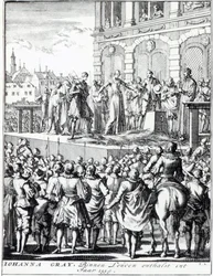A execução de Lady Jane Grey, publicada entre 1664 e 1712 (gravura)