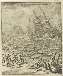 Naufrágio no Cabo da Boa Esperança, 1693 O Crashing of Three Ships no Cabo de Bonne Esperance (título no objeto)