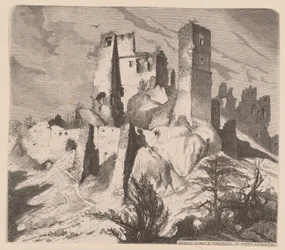 Ruínas do castelo em Odrzykoń, 1865 - xilogravura a partir de um desenho de Jan Matejko