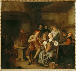 Agricultores a fazer música (pintura em madeira de carvalho)
