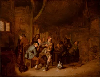 Figuras fumando e tocando música em uma pousada, c.1640 (óleo no painel)