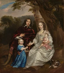 Govert van Slingelandt (1623-90), Senhor de Dubbeldam. Com sua primeira esposa Christina van Beveren e seus dois filhos