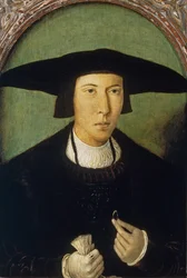 "Retrato de um Jovem Pintura de Jan Mostaert (1472/73-1555/56) cerca de 1520 Dim 53x37 cm Museo del Prado, Madrid
