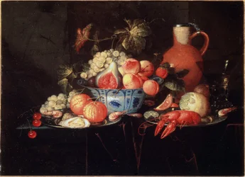 Natureza morta com frutas e lagostins de rio - il on canvas, c.1660
