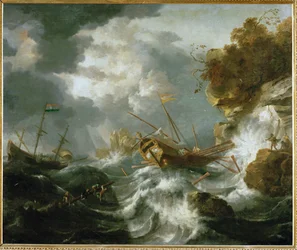 Navios em perigo numa costa (pintura sobre tela)