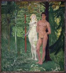 Adão e Eva. Pintura de Jan Preisler (1872-1918), Oil On Canvas