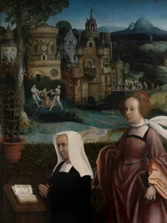 Detalhe do Doador com São Nicolau e Mulher do Doador com São Godeliva, c.1515-21 (óleo sobre painel)
