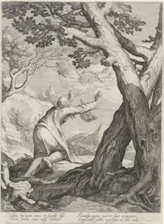 Elias deixa o mundo numa carruagem de fogo e deixa o seu manto para Elisha
Quatro cenas da vida dos profetas Aquias e Elias (título da série)