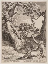 Elias no deserto, alimentado por corvos, de Four Scenes from the Life of the Prophets, Isaiah, Ahajah and Elisha