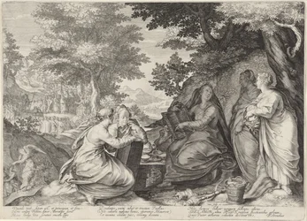 Cinco virgens sábias em uma paisagem com a pregação de João Batista Parábola das Virgens Sábias e Tolas (título da série)