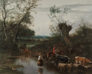 Camponeses atravessando um riacho, c.1670 (óleo sobre tela)