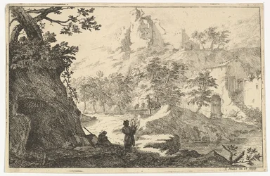 Paisagem com ruínas de um castelo sobre uma colina, início do século XVIII.