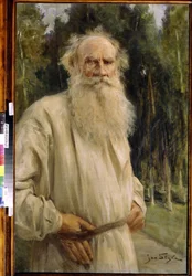 Retrato de Leon Tolstoy (1828-1910), escritor russo (Retrato do autor Leo N. Tolstoy). Pintura de Jan Styka (1858-1925)