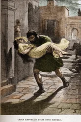 Ursus levou Lygie na ilustração suburre (capítulo X) de JAN STYKA (1858-1925) para o romance "Quo Vadis" de Henryk Sienkiewicz.