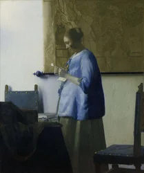 Mulher de azul, lendo uma carta