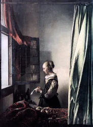 Rapariga a ler uma carta junto a uma janela aberta, c. 1657