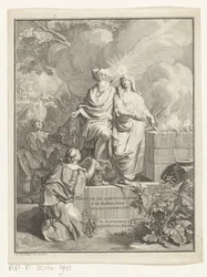 Página de título alegórica com o patriarca Abraão e a Verdade
Página de título para: Arnold Hoogvliet, Abraão o patriarca, em XII Livros, 1728