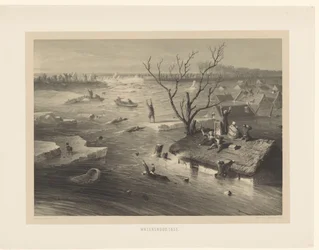 Rompimento de diques e fazendas inundadas enchente. 1855 (título no objeto)