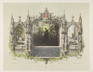 Placa comemorativa para Laurens Coster nas festividades em torno da inauguração da estátua em Haarlem, 1856 Laurens Jansz. Coster 1423 (título no objeto)