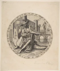 O homem rico tocando violino em um osso da mandíbula, ca. 1568.