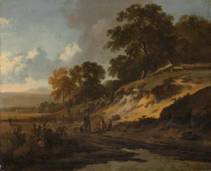 Paisagem com caçadores, c.1660-80 (óleo sobre tela)
