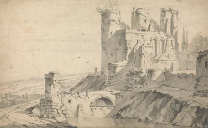 Castelo arruinado sobre um rio