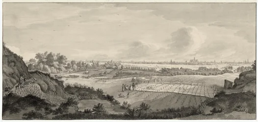 Vista dos campos de branqueamento de Bloemendaal com Haarlem à distância