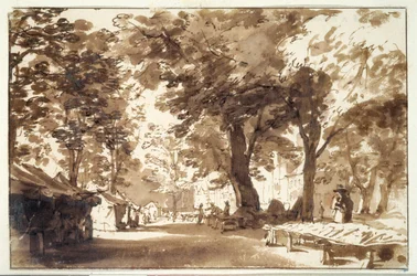 O Vigorbros an de platz no feno (giz, caneta e tinta com lavagem no papel)