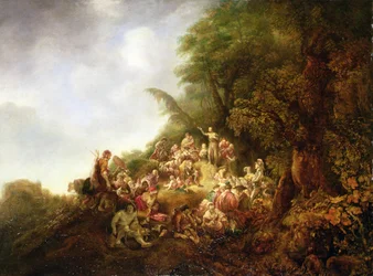 São João Batista pregando a uma multidão (óleo sobre madeira)