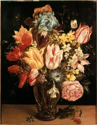 Ramo de tulipas. Pintura de Jan Bruegel (ou Breugel ou Brueghel ou Breughel) o Velho, conhecido como Bruegel de Velours (1568-1625). Século XVII. Colecção particular