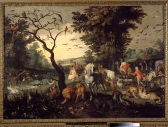 Entrada na Arca Os animais entram na Arca de Noe antes do Dilúvio. Pintura de Jan Breugel, o Velho chama Bruegel de Velours