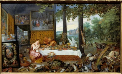 O sabor. Alegoria dos cinco sentidos Pintura de Jan I Brueghel Dit De Velours (1568-1625) Ec. Flam