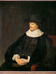 Constantijn Huygens, poeta holandês e amigo dos artistas, pai do médico Christiaan Huygens ... (óleo sobre madeira)