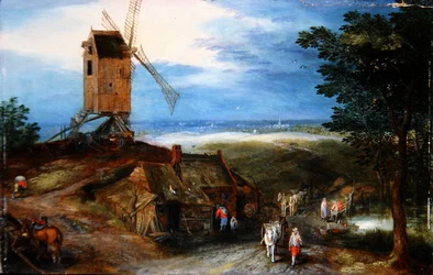 Uma extensa Paisagem com Viajantes (óleo sobre painel)