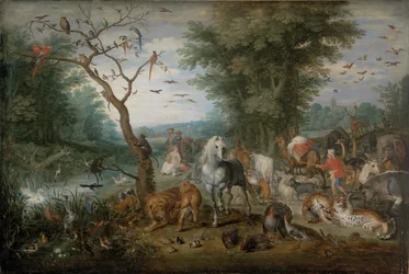 Paisagem do Paraíso com Animais - Peinture de Jan Brueghel o Jovem (1601-1678) - 1613-1615 - Óleo sobre madeira - 61x90,2 - Szepmuveszeti Muzeum, Budapeste