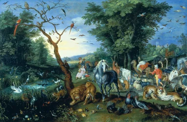 A entrada dos animais na arca de Noé (óleo no painel)
