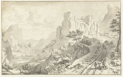 Paisagem de montanha com cavaleiro descendente