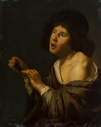 Retrato de um menino com um instrumento (óleo no painel colocado a bordo)