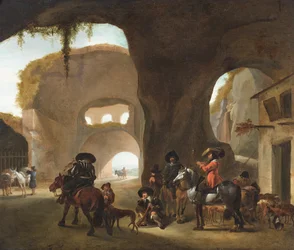 Cavaleiros numa arena em ruínas (óleo sobre tela)
