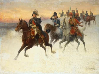 Marechal Ney e Napoleão e as suas tropas durante a campanha russa (óleo sobre tela)