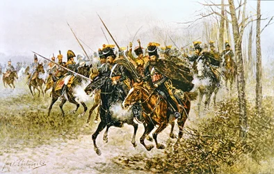 Napoleão e sua equipe surpreendidos por cossacos (aquarelle no papel)